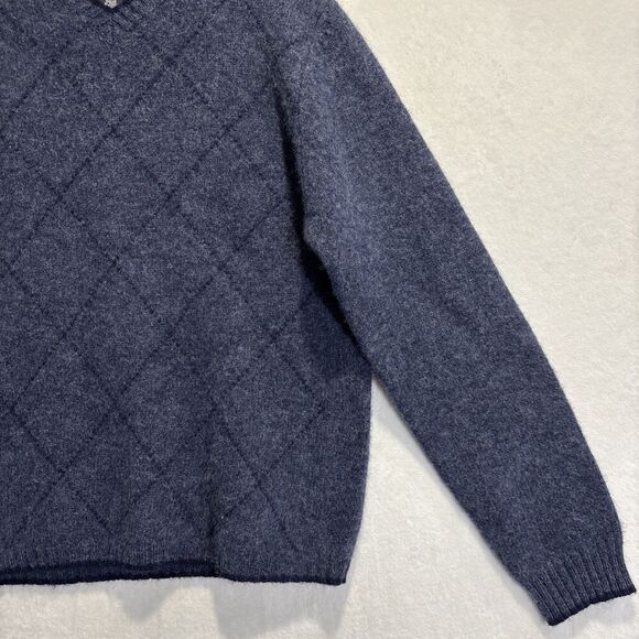 Bowen & Wright Men's Shetland Wool V-Neck Diamond Sweater Blue Size Medium - Picture 6 of 16